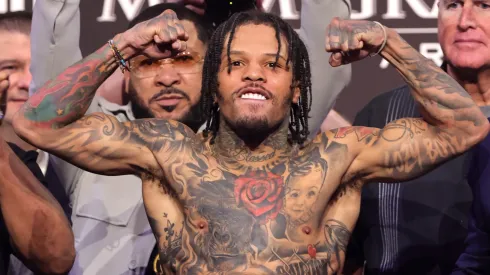 WBA lightweight champion Gervonta Davis poses on the scale during an official weigh-in at MGM Grand Garden Arena on June 14, 2024 in Las Vegas, Nevada.