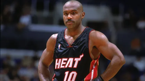 Tim Hardaway #10 of the Miami Heat looks on during the game against the Los Angeles Clippers at the STAPLES Center in Los Angeles.