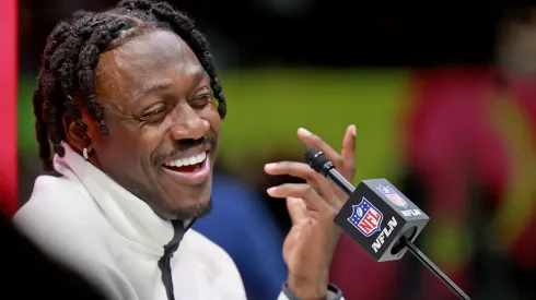 Philadelphia Eagles wide receiver A.J. Brown answers questions on the field inside the Caesars Superdome during the Super Bowl Opening Night on February 3, 2025 in New Orleans, Louisiana. The Philadelphia Eagles and Kansas City Chiefs were made available for interviews during an energetic, New Orleans-themed event ahead of next Sunday's Super Bowl LIX.