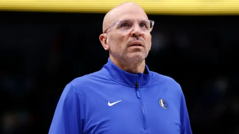 Head coach Jason Kidd of the Dallas Mavericks looks on against the Miami Heat in the second half at American Airlines Center on February 13, 2025 in Dallas, Texas.
