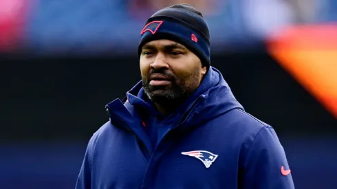 Head coach Jerod Mayo of the New England Patriots looks on before the game against the Buffalo Bills at Gillette Stadium on January 05, 2025 in Foxborough, Massachusetts.