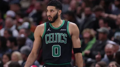 Jayson Tatum 0 of the Boston Celtics during the first half against the Chicago Bulls.