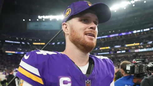 Sam Darnold #14 of the Minnesota Vikings leaves the field after beating the Green Bay Packers 27-25 at U.S. Bank Stadium on December 29, 2024 in Minneapolis, Minnesota.