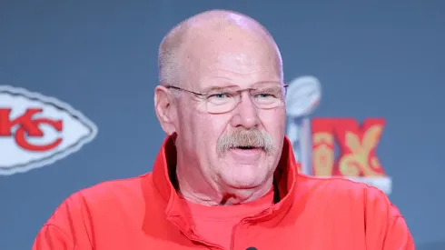 Andy Reid of the Kansas City Chiefs speaks during a news conference at New Orleans Marriott on February 04, 2025 in New Orleans, Louisiana.