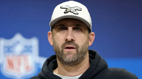 Head coach Nick Sirianni of the Philadelphia Eagles speaks to the media during the NFL Scouting Combine at the Indiana Convention Center on February 25, 2025 in Indianapolis, Indiana.