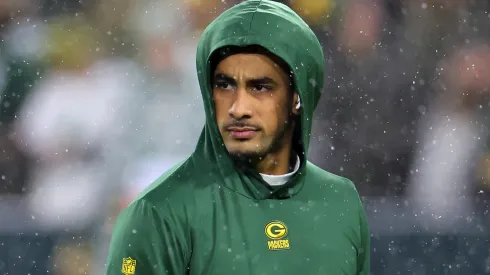 Jordan Love #10 of the Green Bay Packers participates in warmups prior to a game against the Kansas City Chiefs at Lambeau Field on December 03, 2023 in Green Bay, Wisconsin. The Packers defeated the Chiefs 27-19.