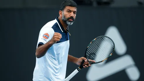 Rohan Bopanna of India celebrates during their match against Rajeev Ram of the USA and Joe Salisbury of Great Britain.