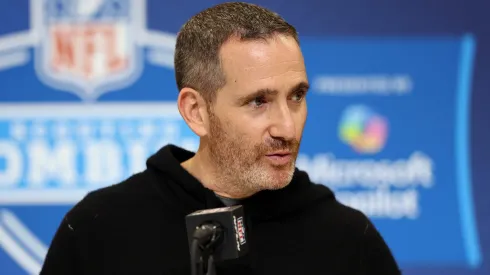 General manager Howie Roseman of the Philadelphia Eagles speaks to the media during the NFL Scouting Combine at the Indiana Convention Center on February 25, 2025 in Indianapolis, Indiana.