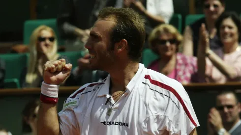 Luis Horna during the 2003 French Open first round match against Roger Federer