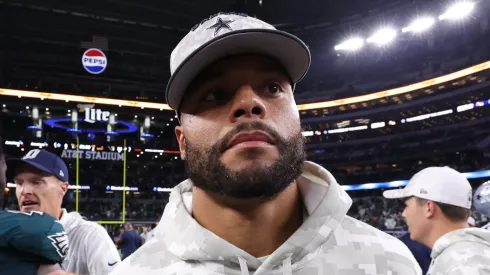 Dak Prescott #4 of the Dallas Cowboys walks the field after the game against the Philadelphia Eagles at AT&T Stadium on November 10, 2024 in Arlington, Texas.