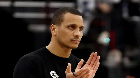 Head coach Joe Mazzulla of the Boston Celtics reacts to a play during the fourth quarter against the Los Angeles Clippers
