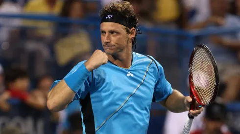 David Nalbandian of Argentina celebrates after defeating Marin Cilic of Croatia 6-2,6-2 during their semifinal match on day 6 of the Legg Mason Tennis Classic.