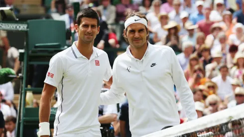 Novak Djokovic and Roger Federer at the 2014 Wimbledon final