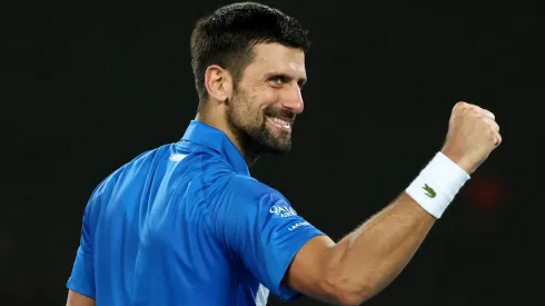 Novak Djokovic of Serbia celebrates winning against Jaime Faria of Portugal in the 2025 Australian Open.