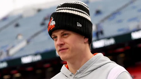 Joe Burrow #9 of the Cincinnati Bengals looks on prior to the AFC Divisional Playoff game against the Buffalo Bills at Highmark Stadium on January 22, 2023 in Orchard Park, New York.