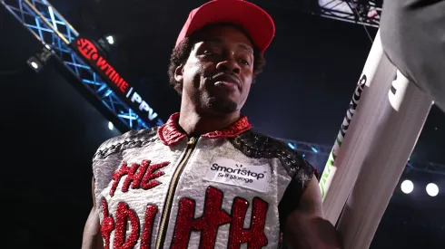 Errol Spence Jr. steps into the ring prior to the fight against Terence Crawford in the World Welterweight Championship bout at T-Mobile Arena on July 29, 2023 in Las Vegas, Nevada.