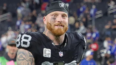 Defensive end Maxx Crosby #98 of the Las Vegas Raiders runs off the field after the team's 30-6 victory over the New York Giants at on November 05, 2023.