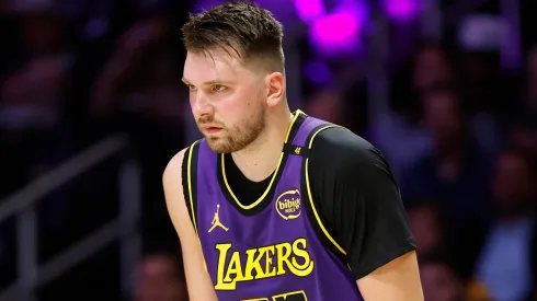 Luka Doncic #77 of the Los Angeles Lakers in the first half at Crypto.com Arena on February 28, 2025 in Los Angeles, California.