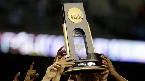 The North Carolina Tar Heels celebrates with the championship trophy after defeating the Michigan State Spartans 89-72 during the 2009 NCAA Division I Men's Basketball National Championship game.