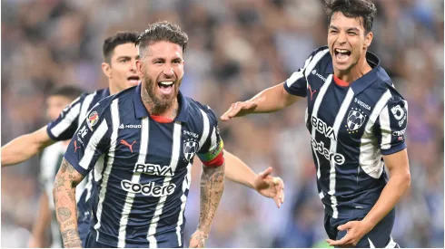 Sergio Ramos (L) of Monterrey celebrates with teammates