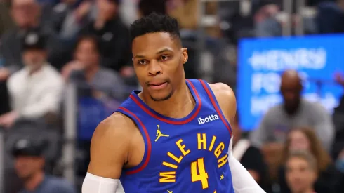 Russell Westbrook #4 of the Denver Nuggets plays against the Detroit Pistons at Little Caesars Arena