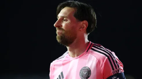 Lionel Messi #10 of Inter Miami reacts during the second half of a 2025 Concacaf Champions Cup second leg match between Sporting Kansas City and Inter Miami at Chase Stadium.