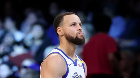 Stephen Curry #30 of the Golden State Warriors reacts in the first half against the Brooklyn Nets