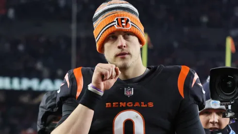 Joe Burrow #9 of the Cincinnati Bengals against the Las Vegas Raiders during the AFC Wild Card Playoff game at Paul Brown Stadium on January 15, 2022 in Cincinnati, Ohio.