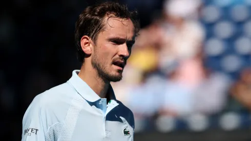 Daniil Medvedev reacts in the Men's Singles First Round match against Kasidit Samrej of Thailand during day three of the 2025 Australian Open.