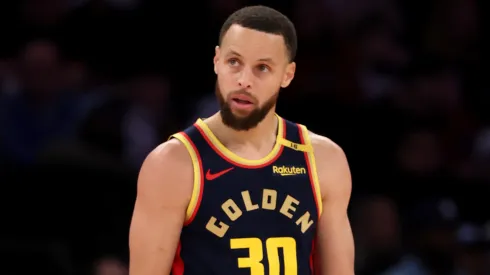 Stephen Curry #30 of the Golden State Warriors walks on the court in the fourth quarter against the New York Knicks at Madison Square Garden.