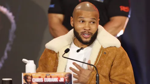 Chris Eubank Jr speaks to the media during a press conference ahead of the Middleweight fight between Chris Eubank Jr and Conor Benn as part of Fatal Fury: City of the Wolves at Tottenham Hotspur Stadium on February 27, 2025 in London, England.