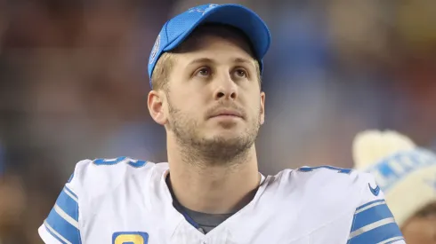 Jared Goff #16 of the Detroit Lions looks on from the bench late during the fourth quarter against the San Francisco 49ers at Levi's Stadium on December 30, 2024 in Santa Clara, California.