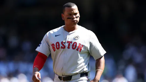 Rafael Devers #11 of the Boston Red Sox looks on against the New York Yankees at Yankee Stadium on September 15, 2024 in the Bronx borough of New York City.