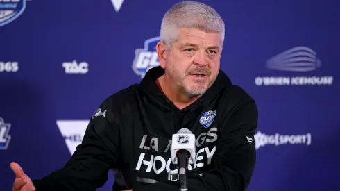 Todd McLellan speaks to media during an NHL Global Series Practice Session at Rod Laver Arena on September 22, 2023 in Melbourne, Australia.