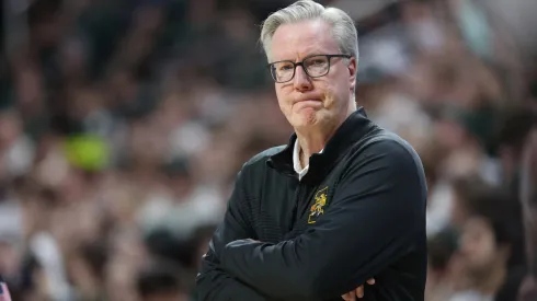 Head coach Fran McCaffery of the Iowa Hawkeyes looks on during the first half against the Michigan State Spartans at Breslin Center on February 20, 2024 in East Lansing, Michigan.