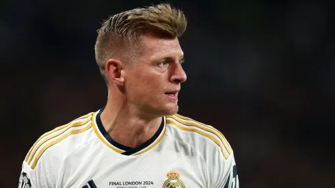 Toni Kroos of Real Madrid looks on during the UEFA Champions League 2023/24 Final match between Borussia Dortmund and Real Madrid CF at Wembley Stadium on June 01, 2024 in London, England.