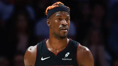 Jimmy Butler #22 of the Miami Heat controls the ball against the Oklahoma City Thunder during the first half at Kaseya Center on December 20, 2024 in Miami, Florida.