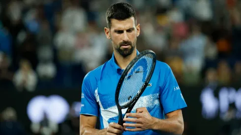 Novak Djokovic of Serbia looks on ahead of the Men's Singles Quarterfinal match against Carlos Alcaraz of Spain during day 10 of the 2025 Australian Open.