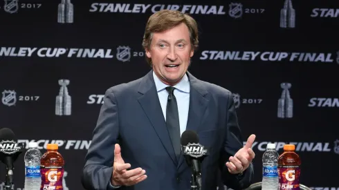 Wayne Gretzky attends the Stanley Cup Finals Game 4 Nashville Predators Vs. Pittsburgh Penguins at Bridgestone Arena at Bridgestone Arena on June 5, 2017 in Nashville, Tennessee.