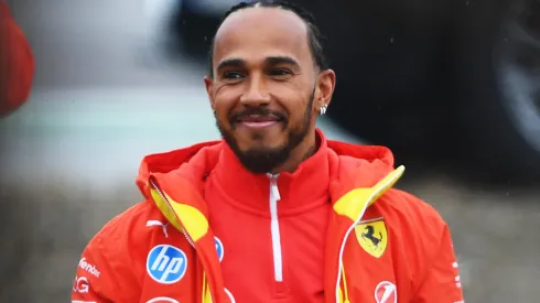 Lewis Hamilton of Great Britain and Ferrari greets the crowd during his first official days as a Scuderia Ferrari F1 driver at Fiorano Circuit on January 22, 2025.