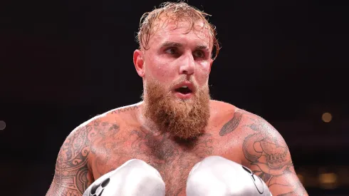 Jake Paul in action against Mike Tyson fight during LIVE On Netflix: Jake Paul vs. Mike Tyson at AT&T Stadium on November 15, 2024 in Arlington, Texas.