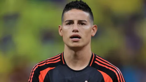 James Rodriguez of Colombia sings the national anthem prior to the South American FIFA World Cup 2026 Qualifier match between Brazil and Colombia at Mane Garrincha Stadium on March 20, 2025 in Brasilia, Brazil.
