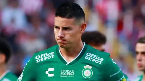 James Rodriguez of Leon looks on prior to the 12th round match between Necaxa and Leon as part of the Torneo Clausura 2025 Liga MX at Victoria Stadium on March 14, 2025 in Aguascalientes, Mexico.