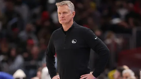 Head coach Steve Kerr of the Golden State Warriors looks on against the Chicago Bulls during the second half at the United Center.