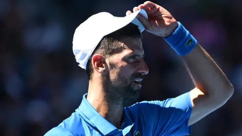 Novak Djokovic of Serbia reacts in the Men's Singles Semifinal against Alexander Zverev of Germany during day 13 of the 2025 Australian Open.
