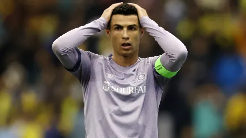 Cristiano Ronaldo of Al Nassr reacts during the Saudi Super Cup Semi-Final match between Al Ittihad and Al Nassr at King Fahd International Stadium on January 26, 2023 in Riyadh, Saudi Arabia.