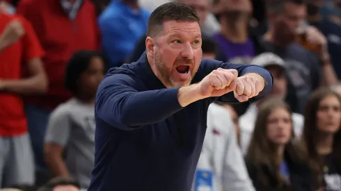 Head coach Chris Beard of the Ole Miss Rebels reacts during the second half against the North Carolina Tar Heels in the first round of the NCAA Men's Basketball Tournament at Fiserv Forum on March 21, 2025 in Milwaukee, Wisconsin.