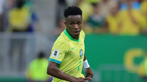 Vinicius Junior of Brazil controls the ball during the South American FIFA World Cup 2026 Qualifier match between Brazil and Colombia