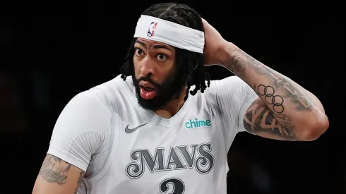 Anthony Davis #3 of the Dallas Mavericks dribbles during the second half against the Brooklyn Nets at Barclays Center on March 24, 2025 in the Brooklyn borough of New York City. The Mavericks won 120-101.