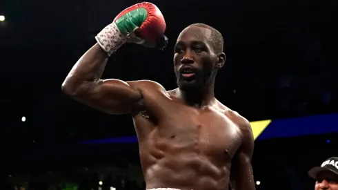 WBO champion Terence Crawford celebrates after knocking out David Avanesyan in the sixth round during their welterweight title fight at CHI Health Center on December 10, 2022 in Omaha, Nebraska.